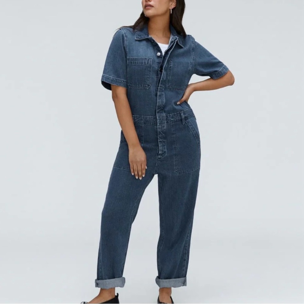 Everlane Denim Jumpsuit Blue Supersoft Coverall Organic Cotton Women 4